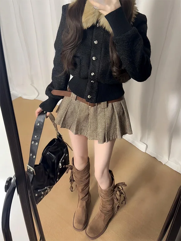 

Ele Bla Faux Fur Collar Detachable ort Jaet Women's Premium Sle Thiened Flip Collar Coat Winter Warm Faion