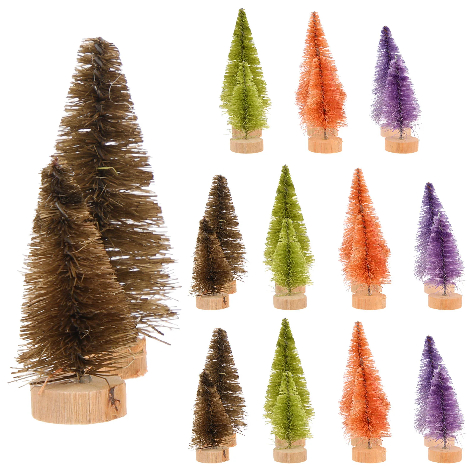 24 Pcs Mini Christmas Tree Centerpiece Scene Decor Desktop Sturdy Base Trees Artificial Xmas Ornaments Sisal Silk Wood