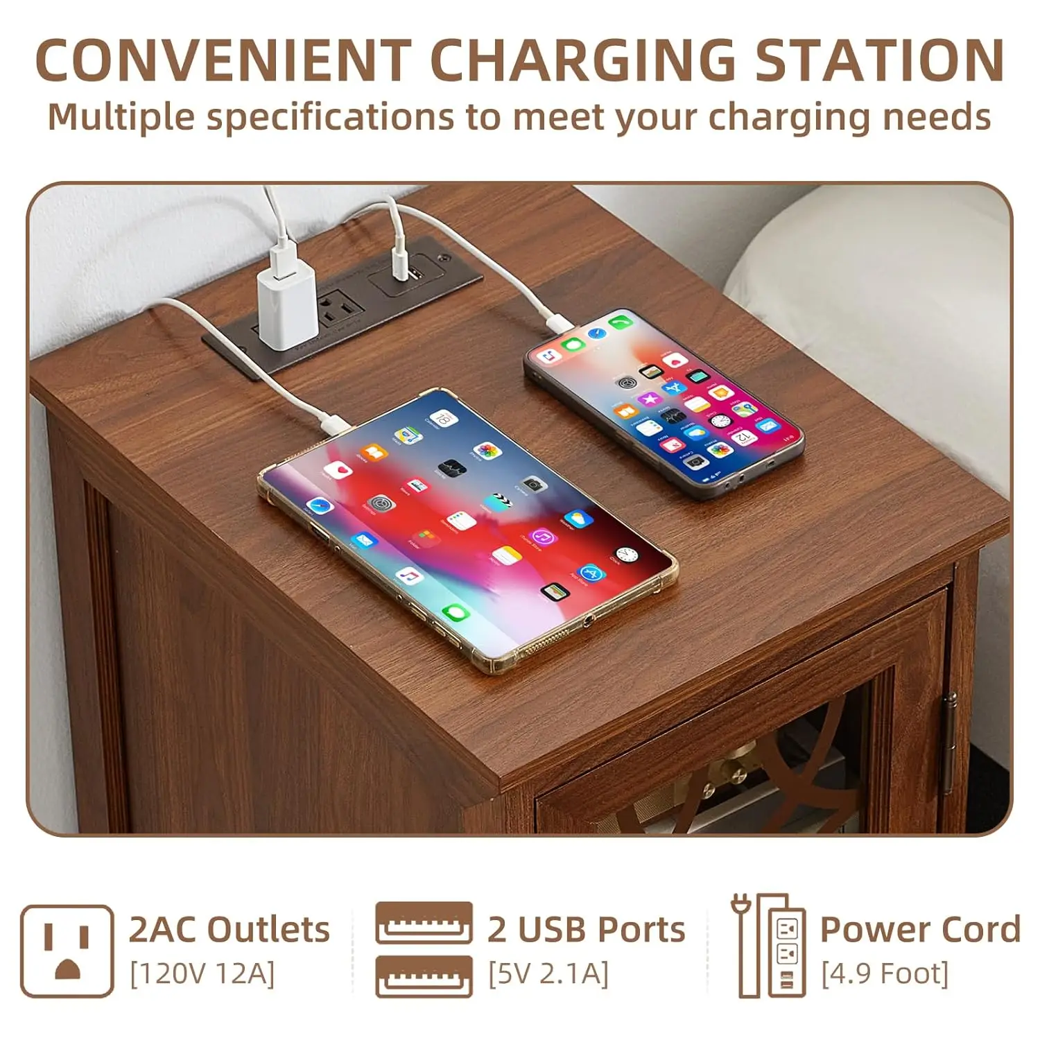 Narrow Charging Side Table Set 4