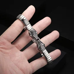 Fongten Double Snake Charms Men's Bracelet Watch Strap Chain Stainless Steel Wrist Bangle Bracelets For Men Silver Color Jewelry