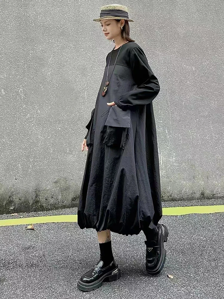 فساتين Amax LuluE الكورية الأنيقة للسيدات عتيقة فضفاضة كلاسيكية للترفيه برقبة دائرية للسيدات ملابس خروج فاخرة من القطن