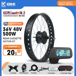 EBike Conversion kit 36V48V 500W Rear Cassette Hub Motor Wheel Fat Bike 20''26''×4.0 Wheel Dropout 170mm Snow Ebike Kit