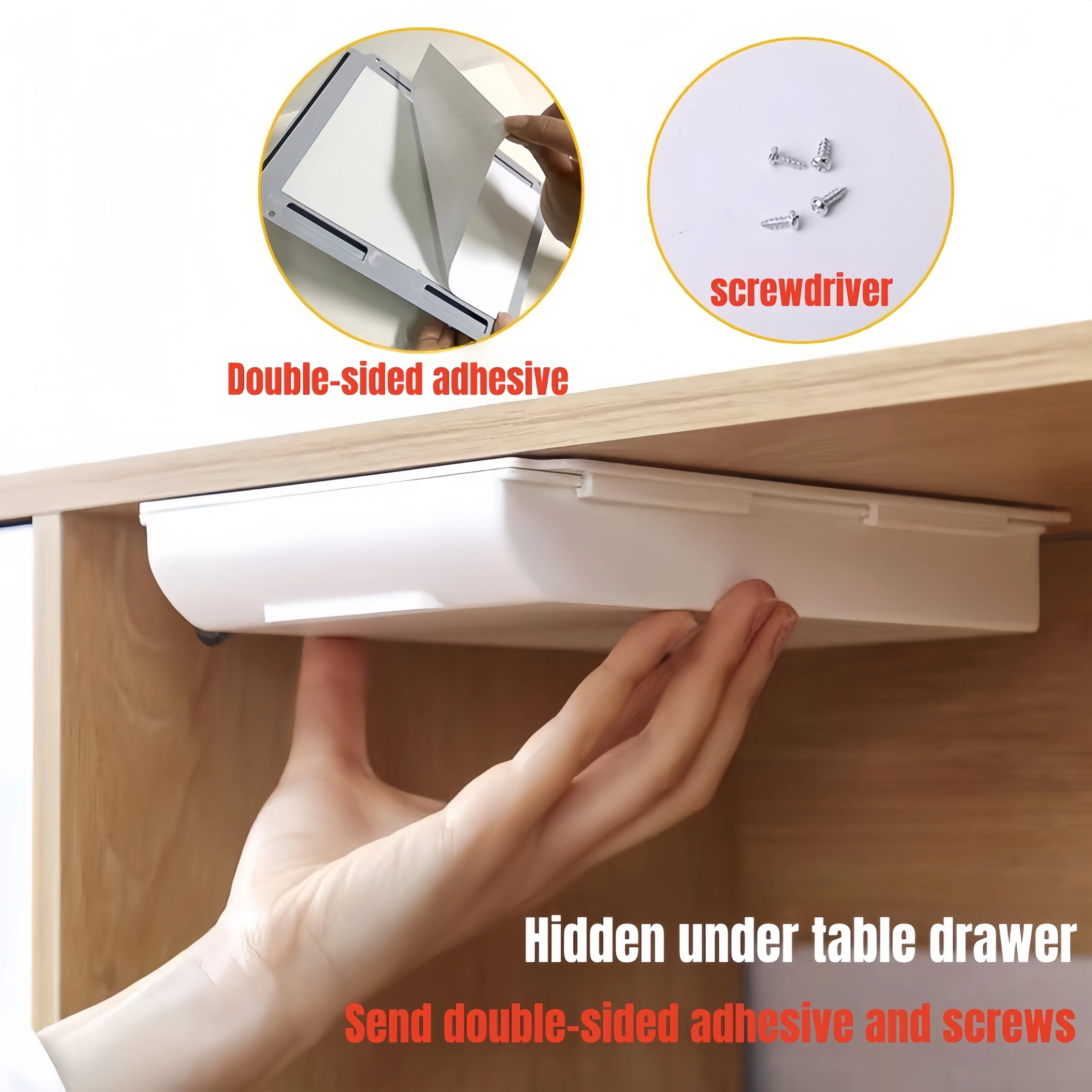 Unsichtbare Selbstklebende Schubladenboden-Aufbewahrungsbox, Lochfreie Ausziehbare Aufbewahrungsbox, Schreibtisch-Organizer, Schubladenbox