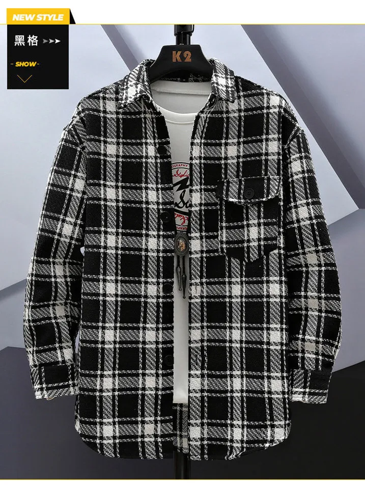 

Мужская одежда: Молодежный тренд, свободный крой, длинный рукав, из полиэфирного волокна, износостойкий, в клетку, для пар, весна-осень