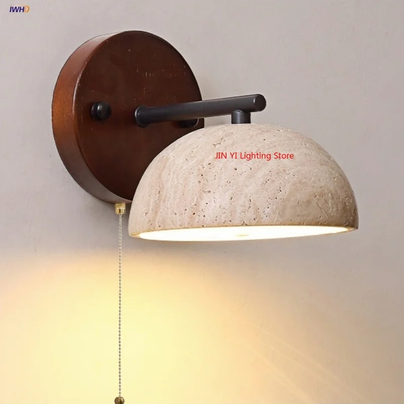 

Japanese Yellow Cave Stone with Plug Wall Lamp, Living Room Corridor Hallway Foyer Wabi Sabi Style Staircase Lamp