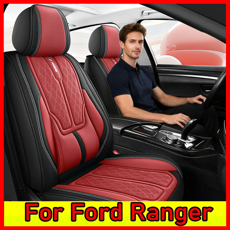 

For Ford Ranger CAR PASS Beige Leather Car Seat Covers Full Set, Luxury PU Seat Covers for Car, Waterproof Beige Car Seat