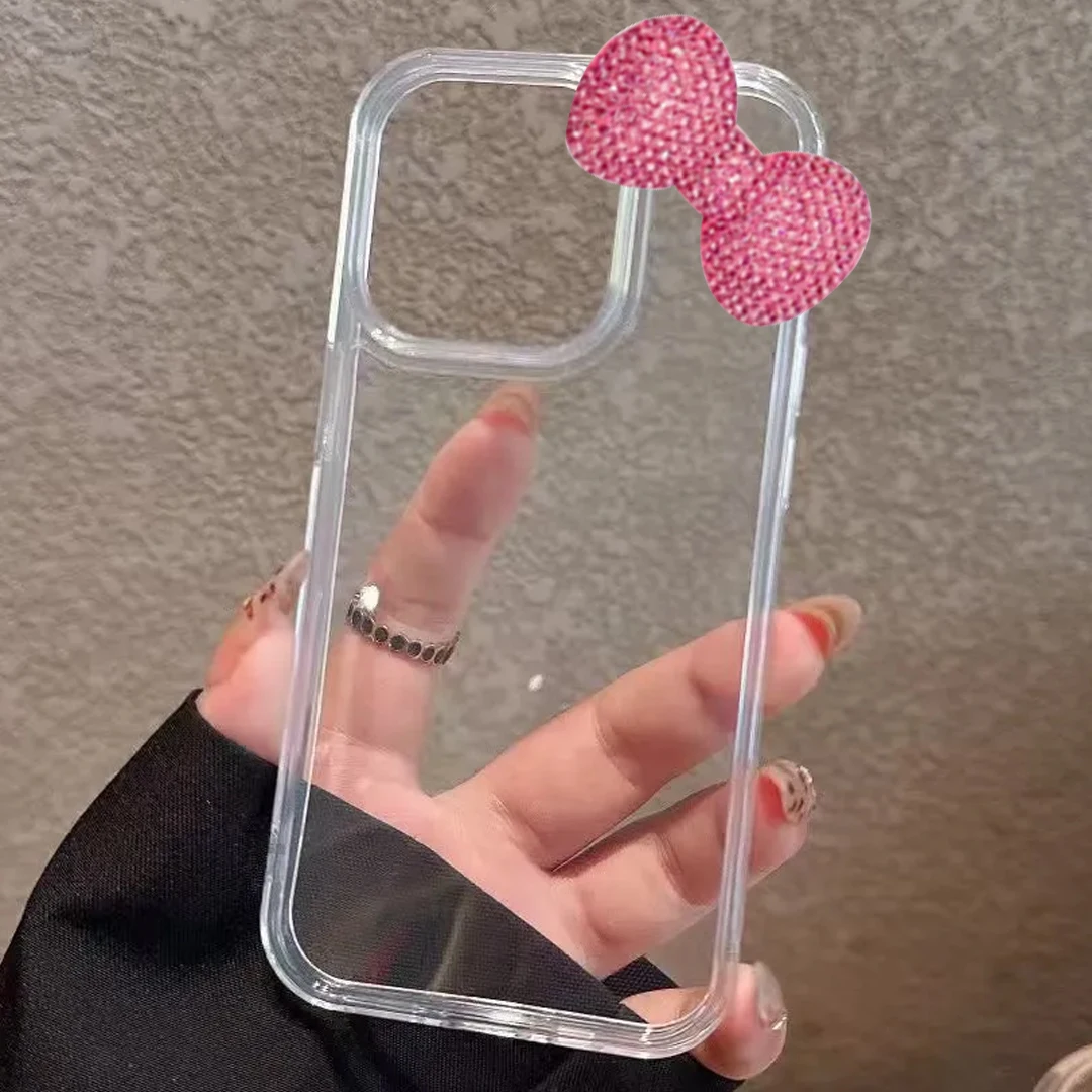 Colored 3D Bow Glitter Transparent Phone Case For iPhone 17 16 15 14 13 12 11 Pro MAX 17air 16e MINI XR XS 7 8 Plus Clear Cover view 4