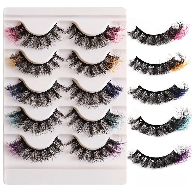 5 Pairs of colorful D-curved eyelashes Stage makeup The whole end of the eye colored false eyelashes are suitable for Halloween,