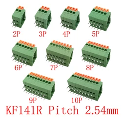 KF141R Pitch 2.54mm PCB Mount Spring Screwsless Right Angle Terminal Blocks Connector 2/3/4/5/6/7/8/9/10Pin 150V 2A for 26-20AWG