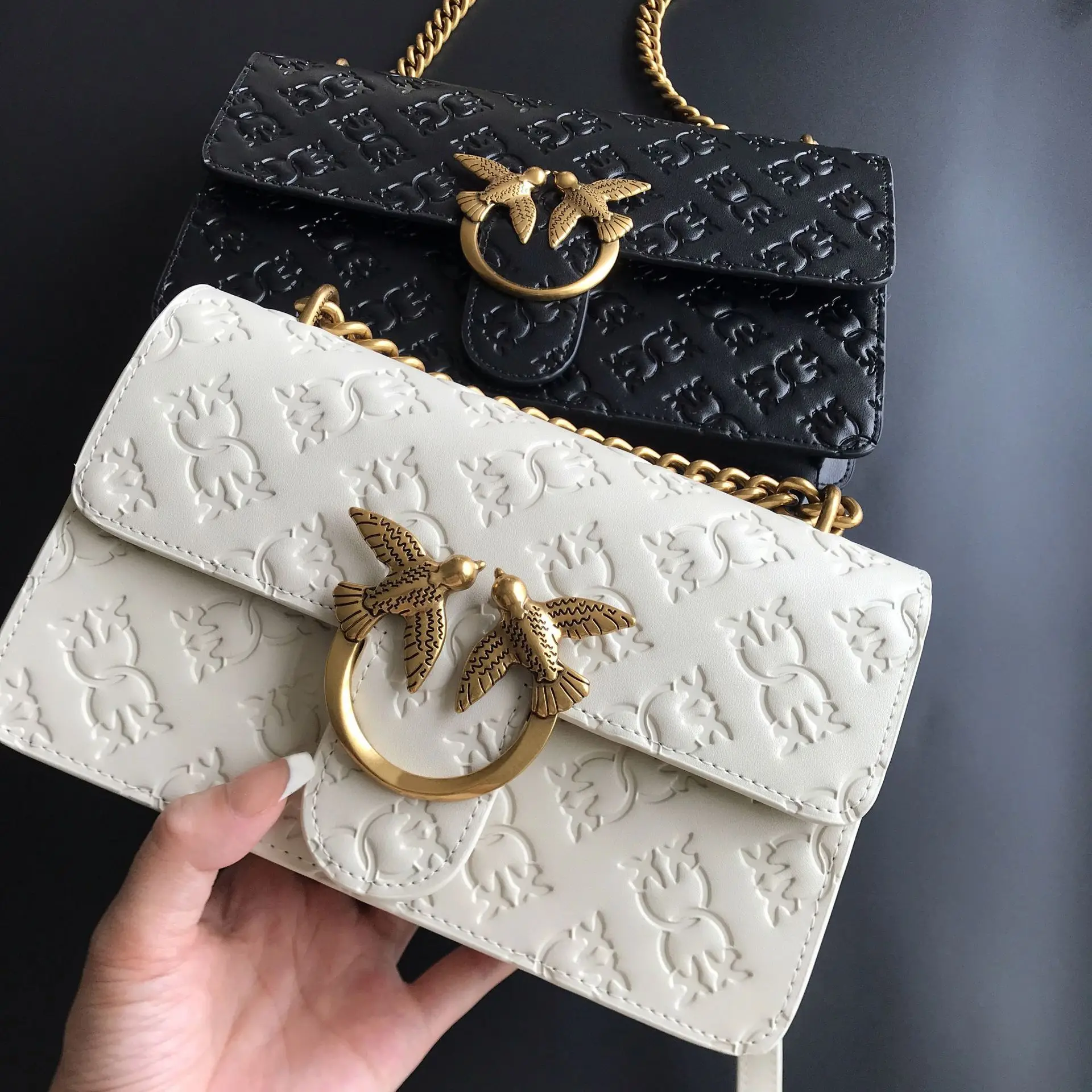 New Arrival Genuine Leather Embossed Bag for Women - Stylish Chain Underarm Design, Convertible To Shoulder & Crossbody