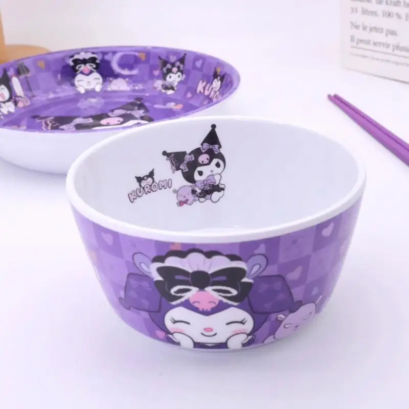 New Hello Kitty Sanrios Bowl Cartoon Cinnamoroll Kuromi My Melody Pochacco Rice Bowl Melamine Tableware Soup Fruit Salad Bowl