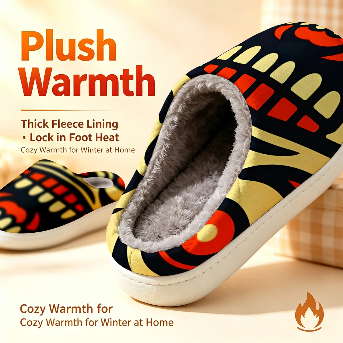 Tribal Mask Totem Christmas White Slippers Warm Plush Indoor Shoes Non-Slip Winter Slippers Family Holiday Gifts Soft