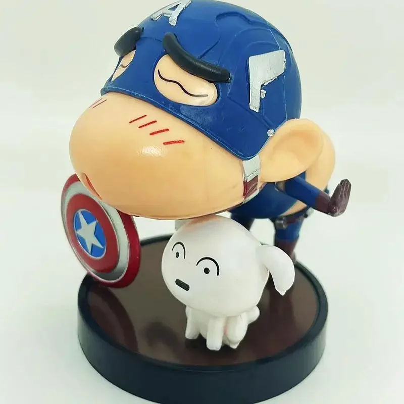 11 CM Q Crayon Shinchan Superhero Figure Captain America Shinchan Anime Figure Model Desktop Ornaments Gift for Friends or Kids