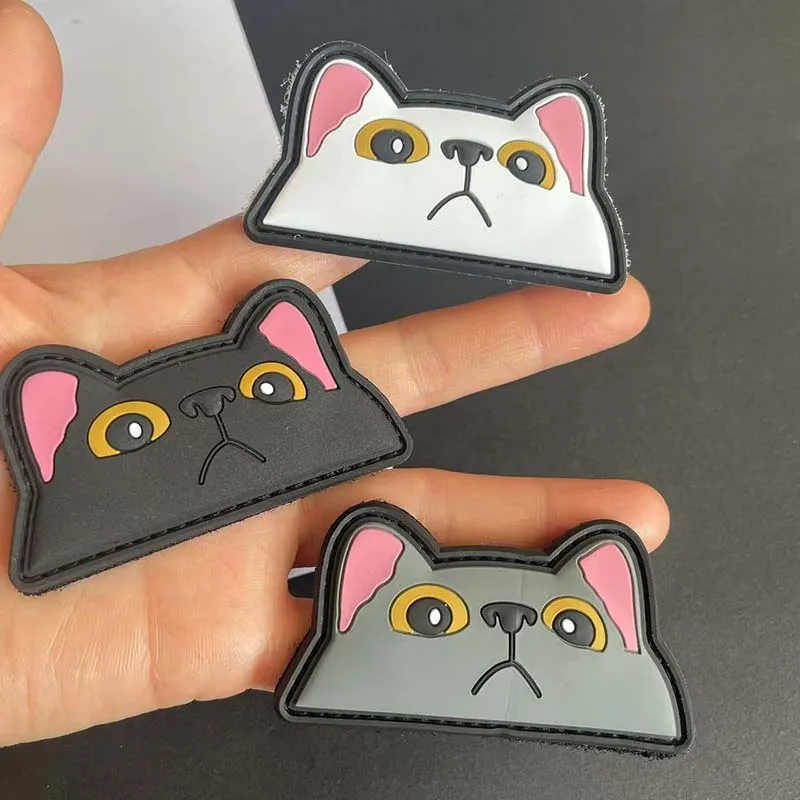 Funny Cat Face Tactical Badges Embroidery Applique Clothes Sticker,3d PVC Patches Hook and Loop Emblemen For Backpack,Clothing