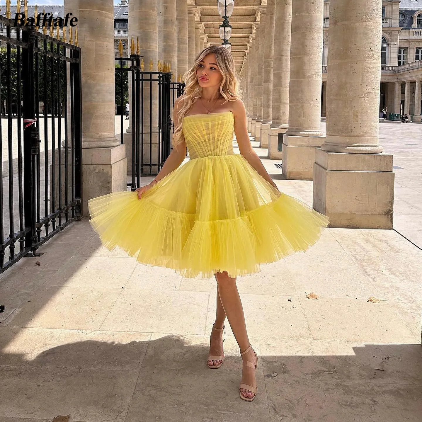 Bafftafe Fairy Knee-Length Short Prom Dresses With Jacket Strapless Lace Up Formal Occasion Party Homecoming Graduation Gowns