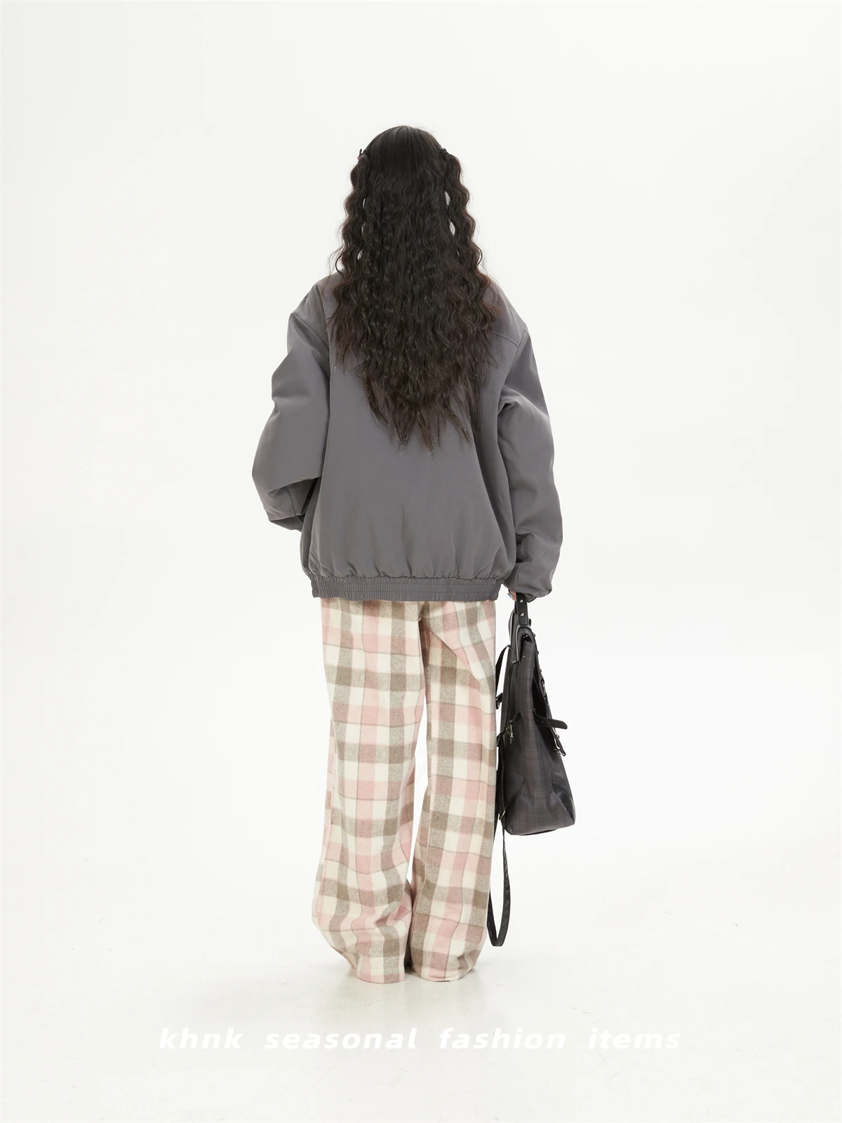 Premium Bow Plaid Splicing Stand-up Collar Jacket Cotton-padded Clothes Women Winter Loose Thickened Loose Cotton Clothes Jacket