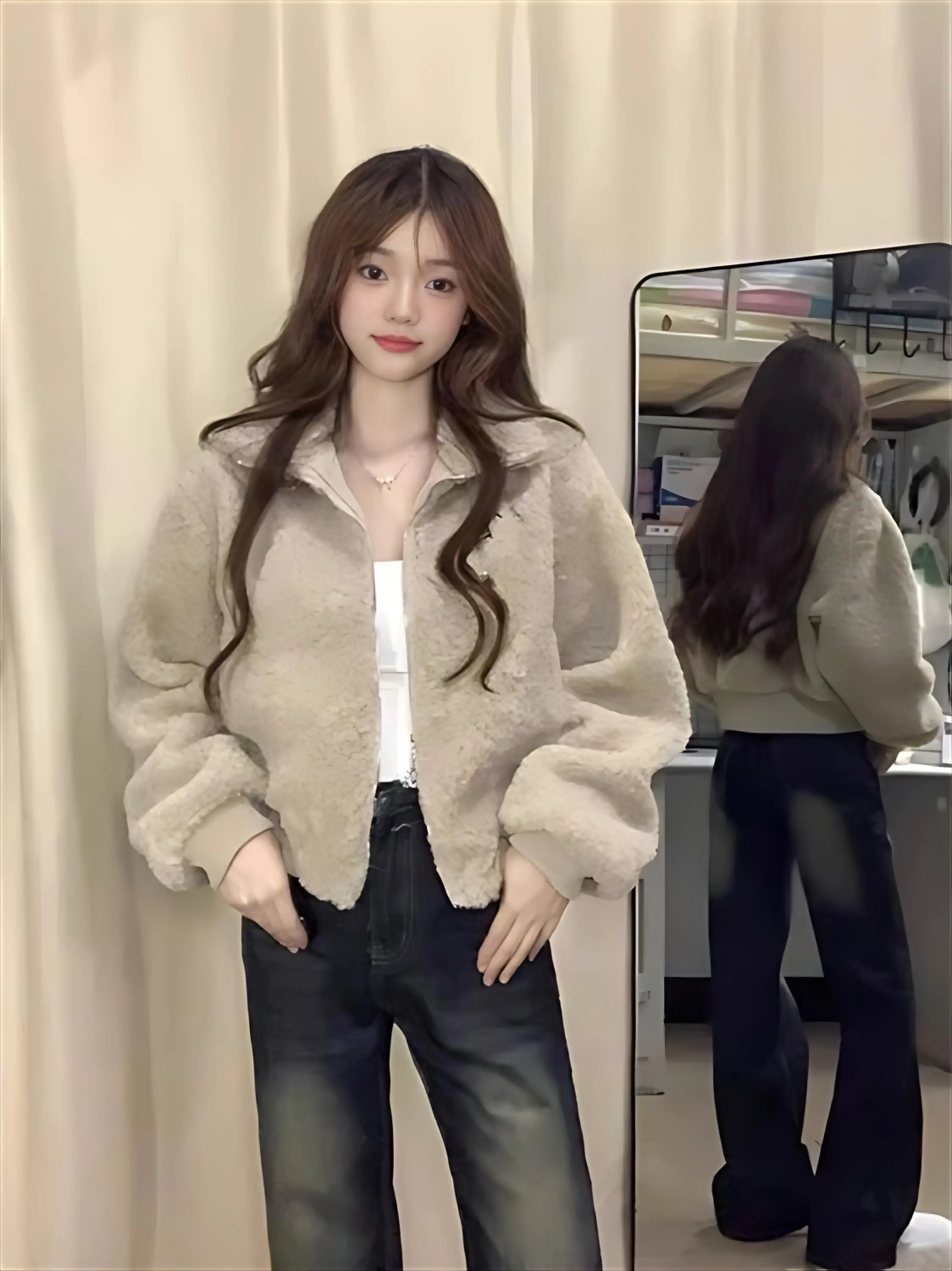 

Lamb Wool Jacket Harajuku Fashion Women Bright Neon Vibrant Vivid Intense Strong Bold Deep Rich Saturated Colorful Multi-Hued GF