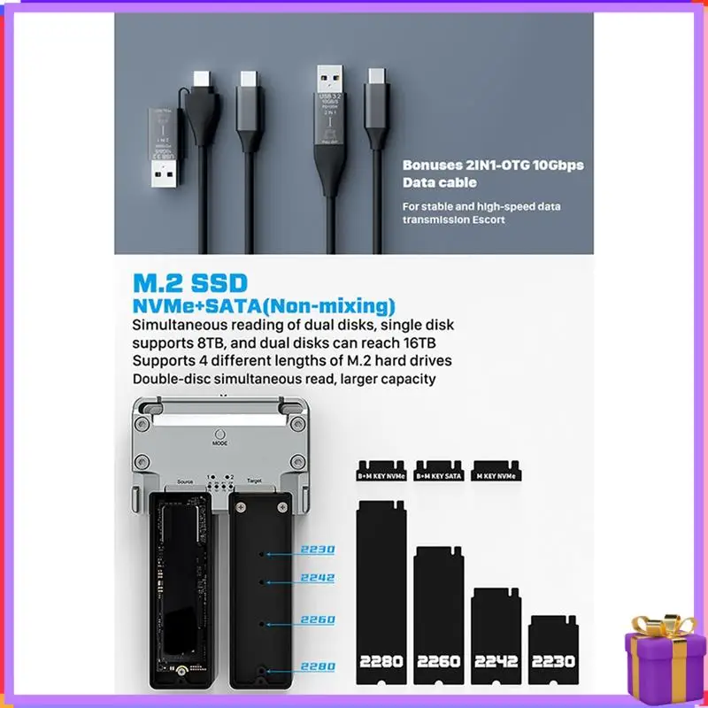 ขั้นสูง M.2 NVME SSD Enclosure Dual Drive Bay สําหรับ M2 Nvme 2230 2242 2260 2280 Type-C USB 3.2 Gen2 20Gbps กรณีแข็งภายนอก