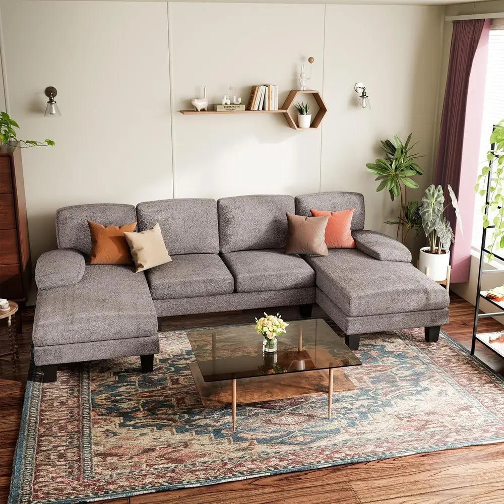 

Modern Cloud-Inspired Sectional Sofa with Deep Seating and Chaise in Chenille Grey