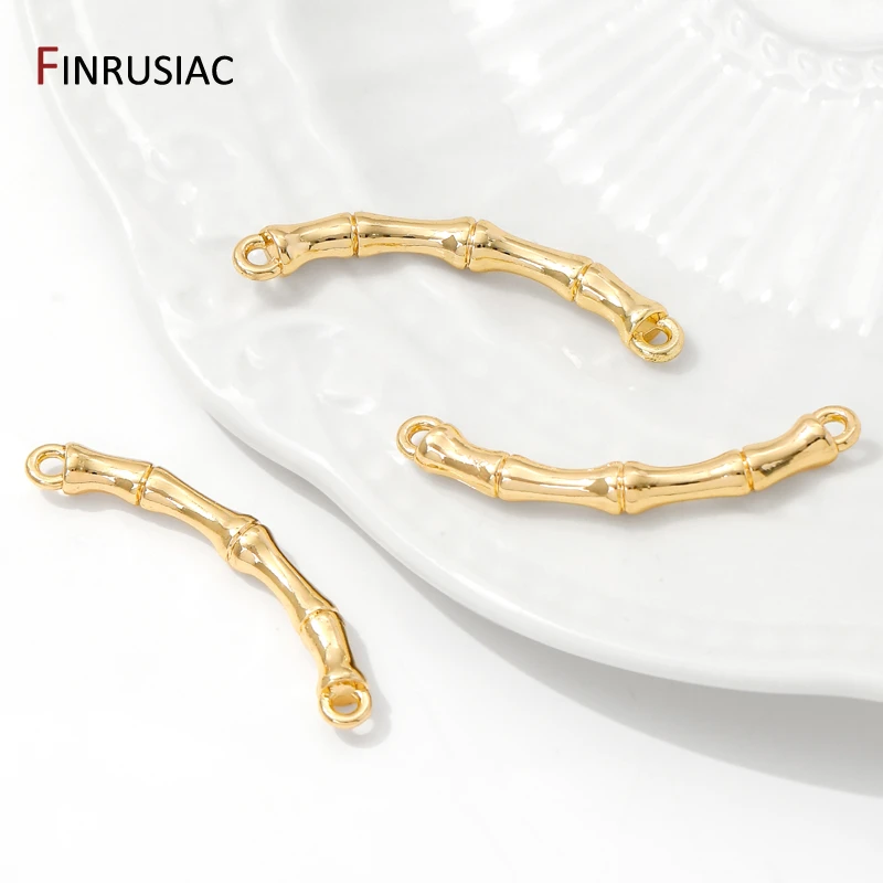 14K Gold Plated Brass Bamboo Shape Connector Charms For Bracelet Making Supplies,DIY Jewelry Accessories