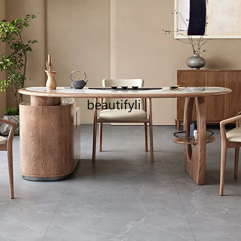 

tea table household balcony solid wood curved rock slab tea table, modern simple ash wood tea table