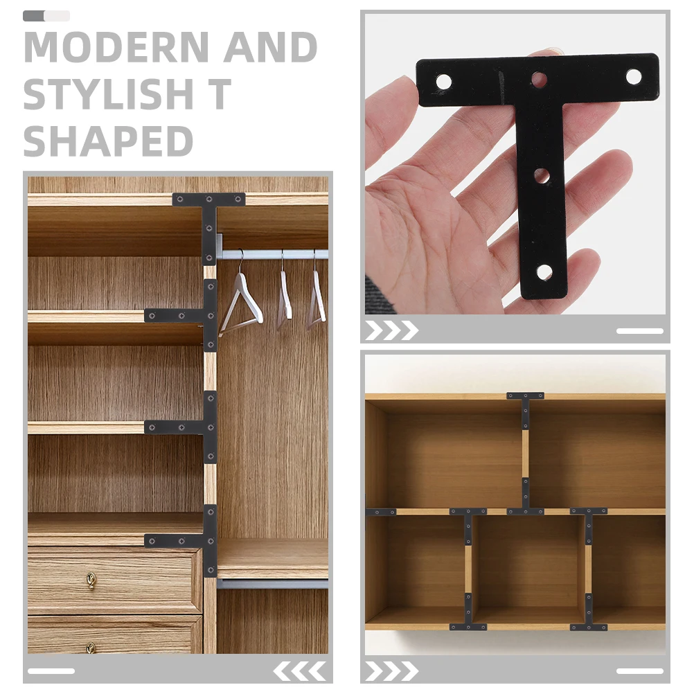 

30pcs T-shaped Corner Brackets Black Iron Furniture Fixing Mending Plates Shelf Support Connectors Layer Board Hardware