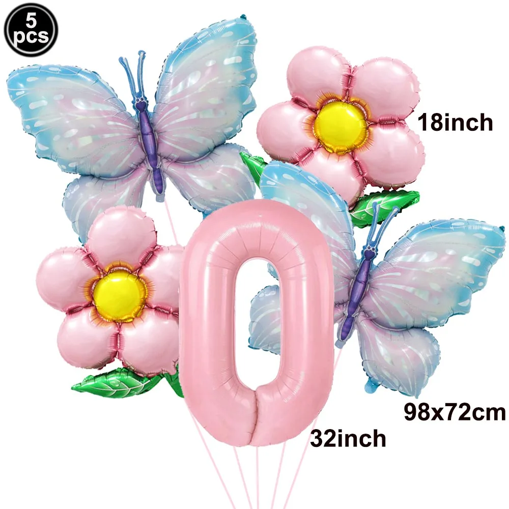 Rosa Zahlenballon Schmetterlingsballon Set Schmetterlingsballons Folie 32 Zoll 1.-9. Zahlen Geburtstagsdekoration für Mädchen Babyparty