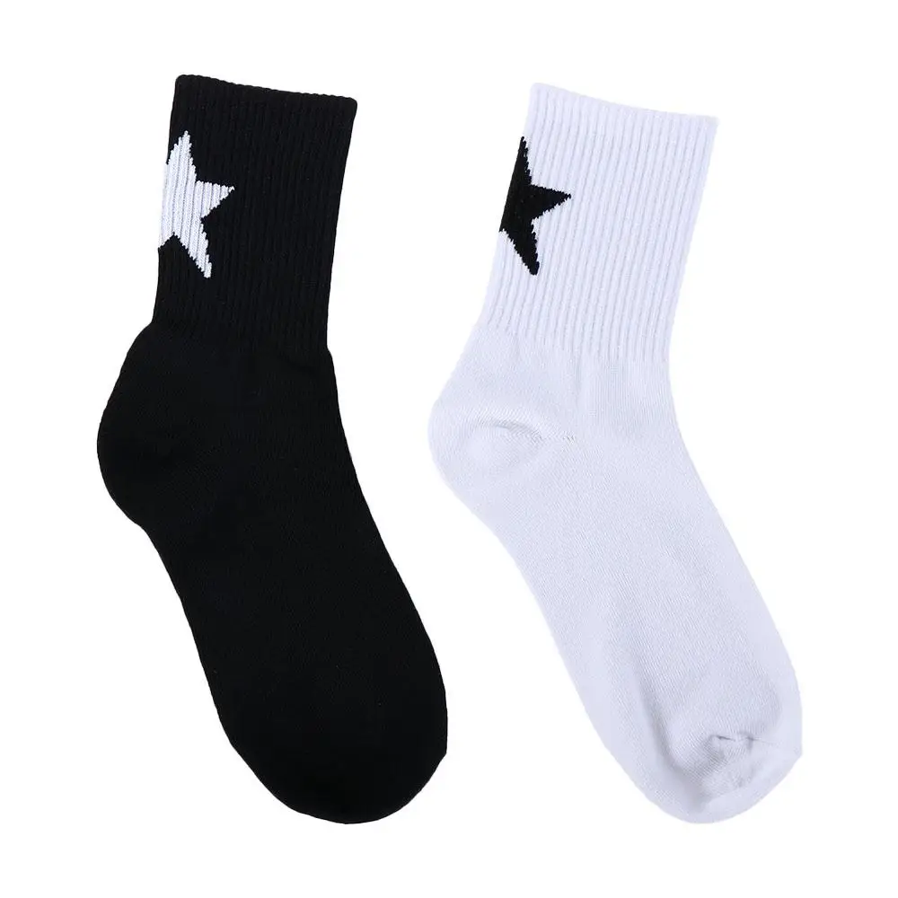 Sporty Anti-Odour Sweat Absorption Couple's Version Korean Style Outfits Five-Pointed Star Socks Tide Mid-Calf Socks