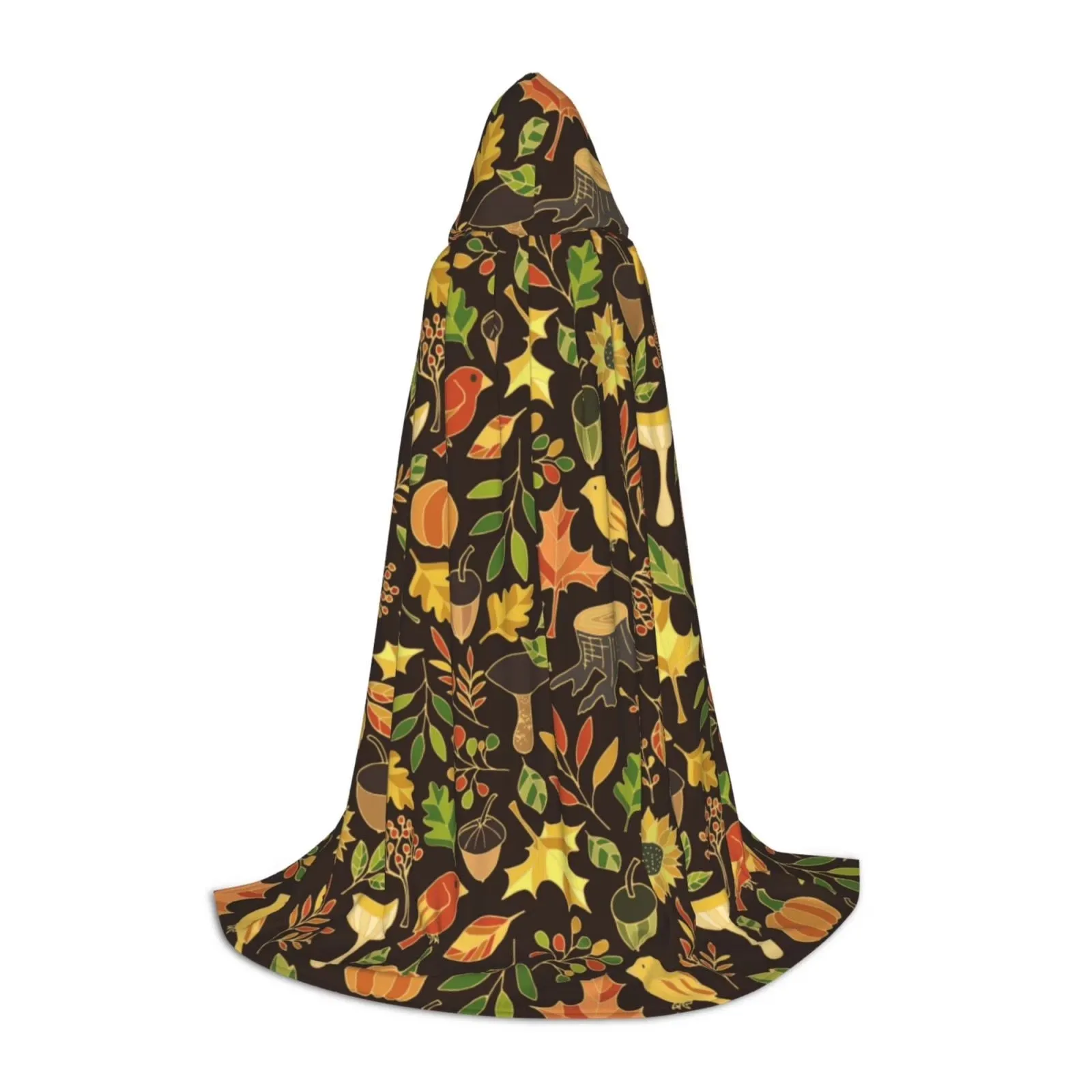 Autumn Plants Maple Print Hooded Cloak Halloween Costume for Teens, One Size