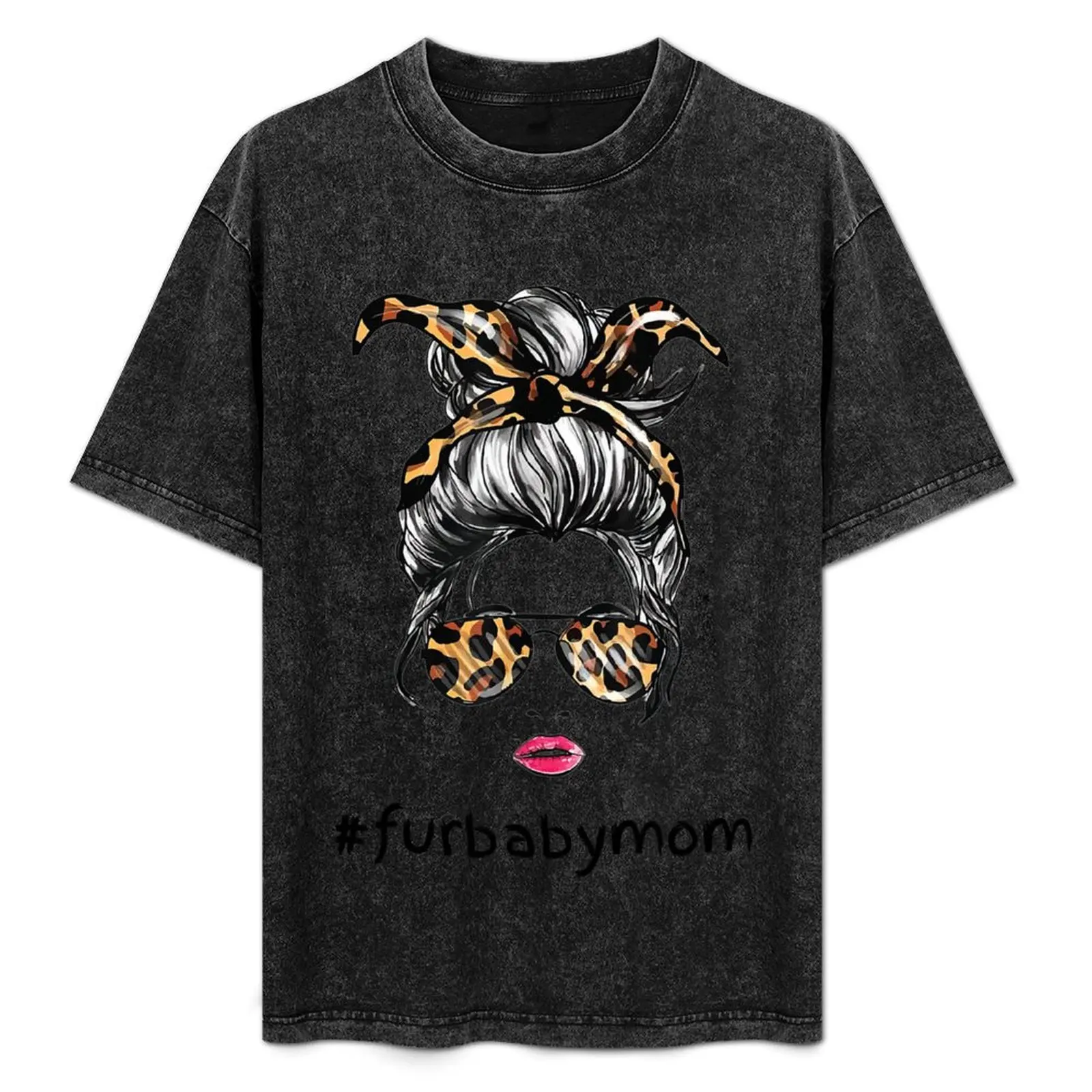 

Fur Baby Leopard Messy Bun Sister Life T-Shirt Trendy Casual Short Sleeve Shirt
