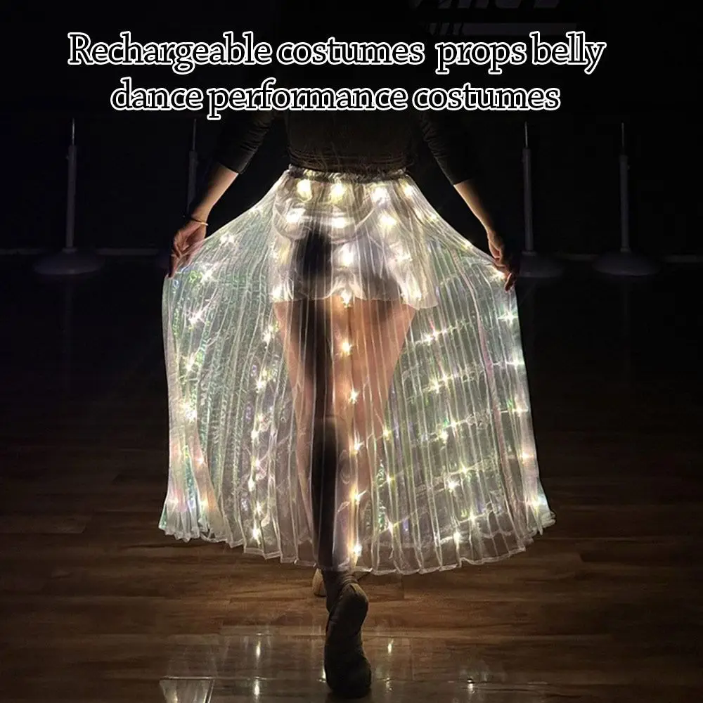 光沢のある発光LEDスカート ホワイト フェスティバル ベリーダンススカート パーティー 蛍光ショー ライトアップスカート 大人用