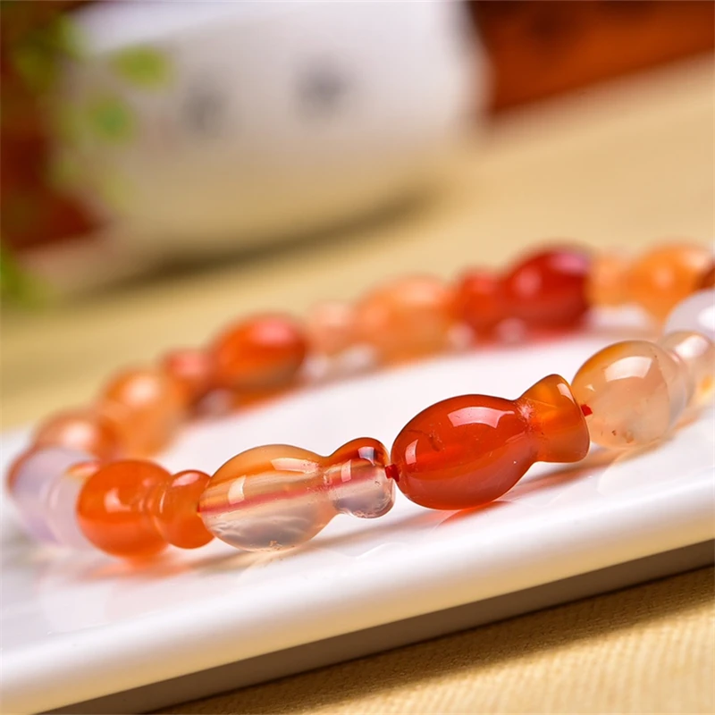 1PCS Natural Agate Vase Carving Bracelet Carved Gemstone Wealthy Healing Fengshui Stone For Women Men 8X14MM