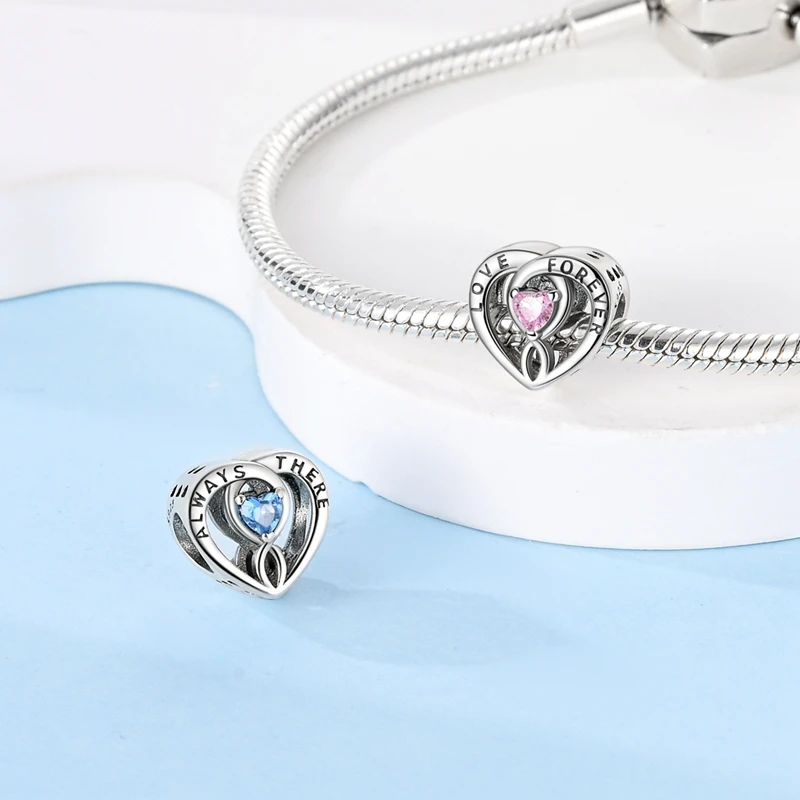 

Charms Silver 925 Pink and Blue Heart Infinite Love Beads Fit Charms Plata 925 Original Bracelet Beads Women Jewellery Making