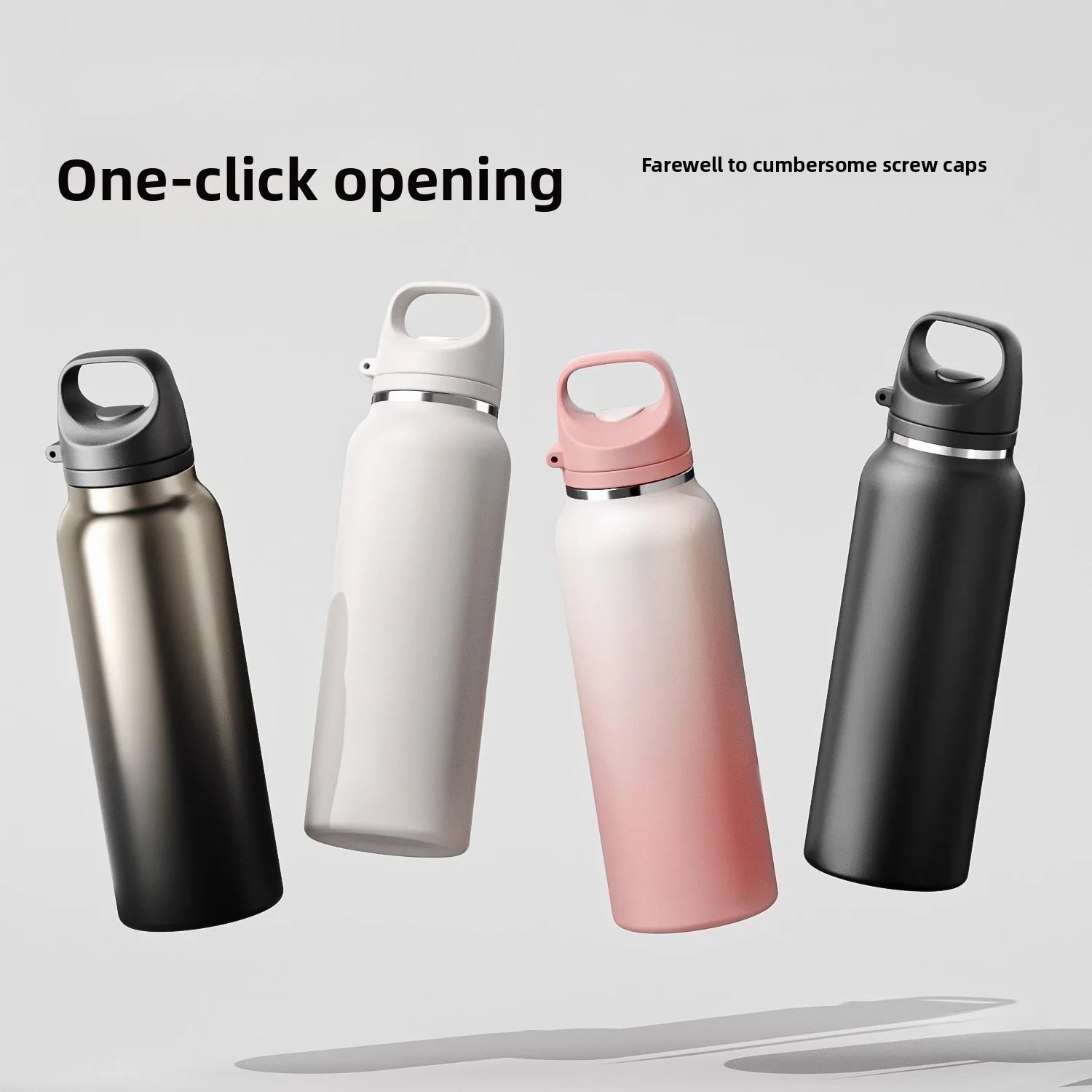 One-click quick-opening sports water bottle, outdoor portable handle cup, car-mounted insulated stainless steel insulated cup