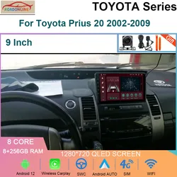 Toyota prius,9インチ,8 GB, 256 GB, Android 12.0, GPS,ステレオマルチメディアプレーヤー,CarPlay,wifi,2 Din, DVDなし,20 2002-2009