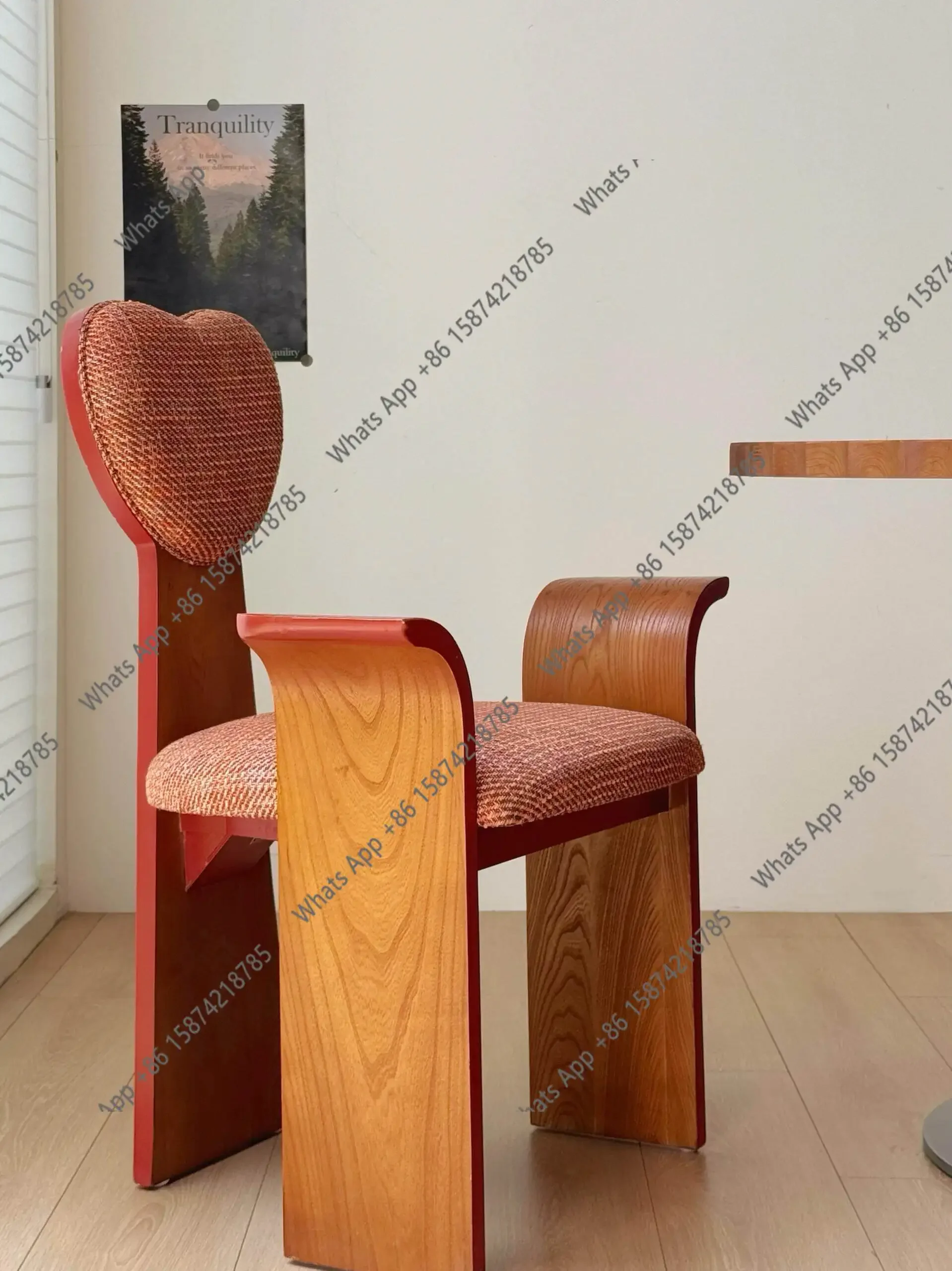

X65 Medieval All-solid Wood Peach Heart Designer Dining Chair French Armrest Single Leisure Chair Retro Home Backrest Chair