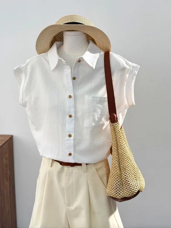 

Дышащая женская блузка из чистого хлопка с коротким рукавом, летняя тонкая безрукавка, профессиональная офисная блузка, белая, для повседневной носки