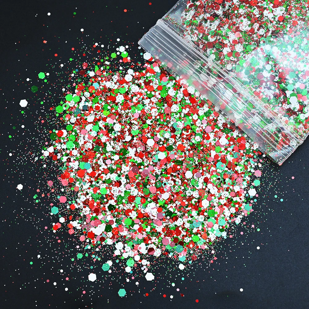 Net-50g Xmas Nail Glitter Christmas Tree Snowflake Flake Sequins DIY New Year Wedding Party Confetti Sequin Nail Art Paillettes