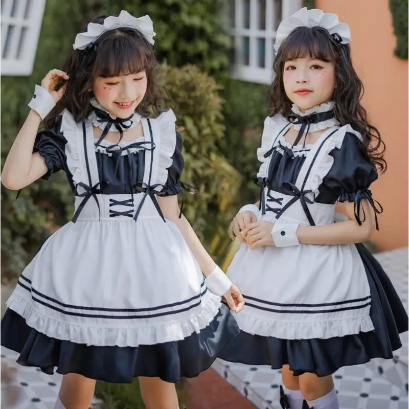 Summer Girl Dress Cosplay Maid Outfit Cute Sweet Bow Parent Child Style Japanese-Style Maid Lolita Princess Dress Festival Gift