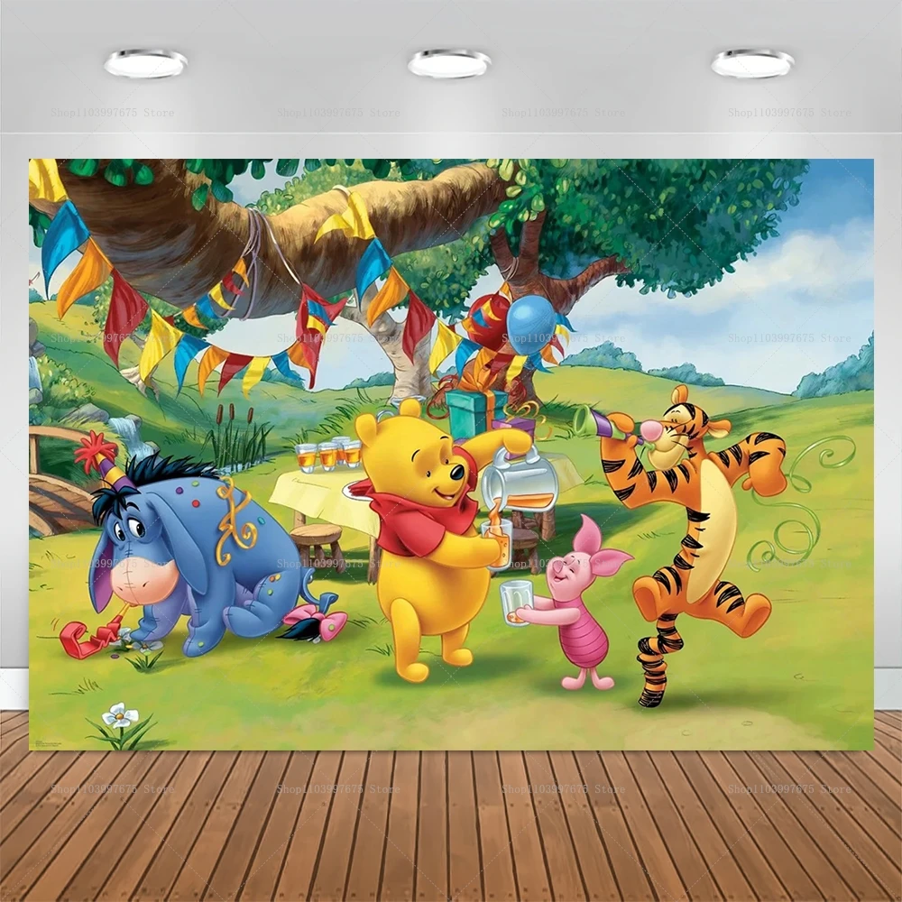 Winnie the Pooh and Friends Party Backdrops Children's Birthday Baby Shower Photography Decorations Photo Studio Background Prop