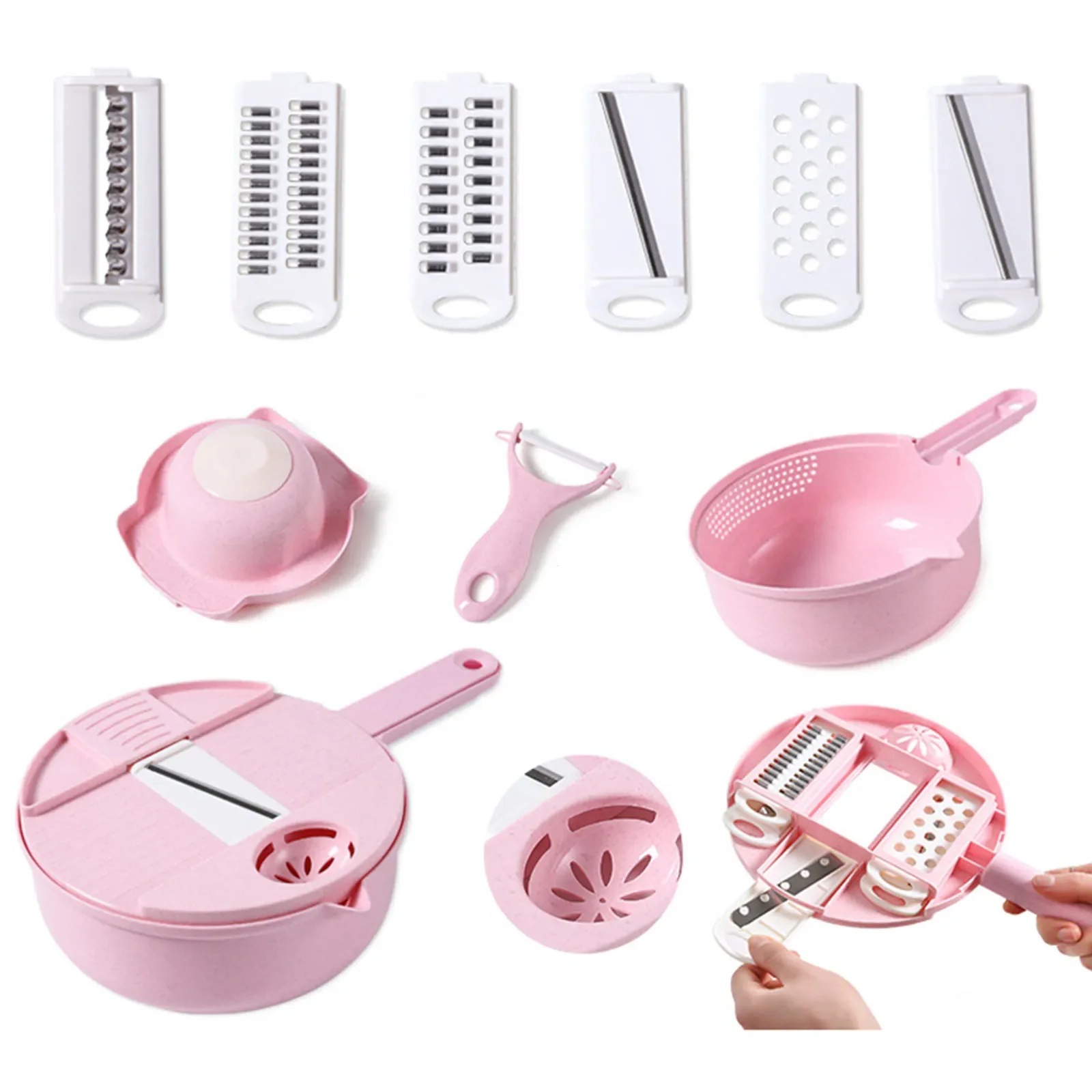 12 In 1 Multi-Function Vegetable Grater Slicer Cutter Blades Container Food Vegetable Slicer Potato Grater With Drain Basket