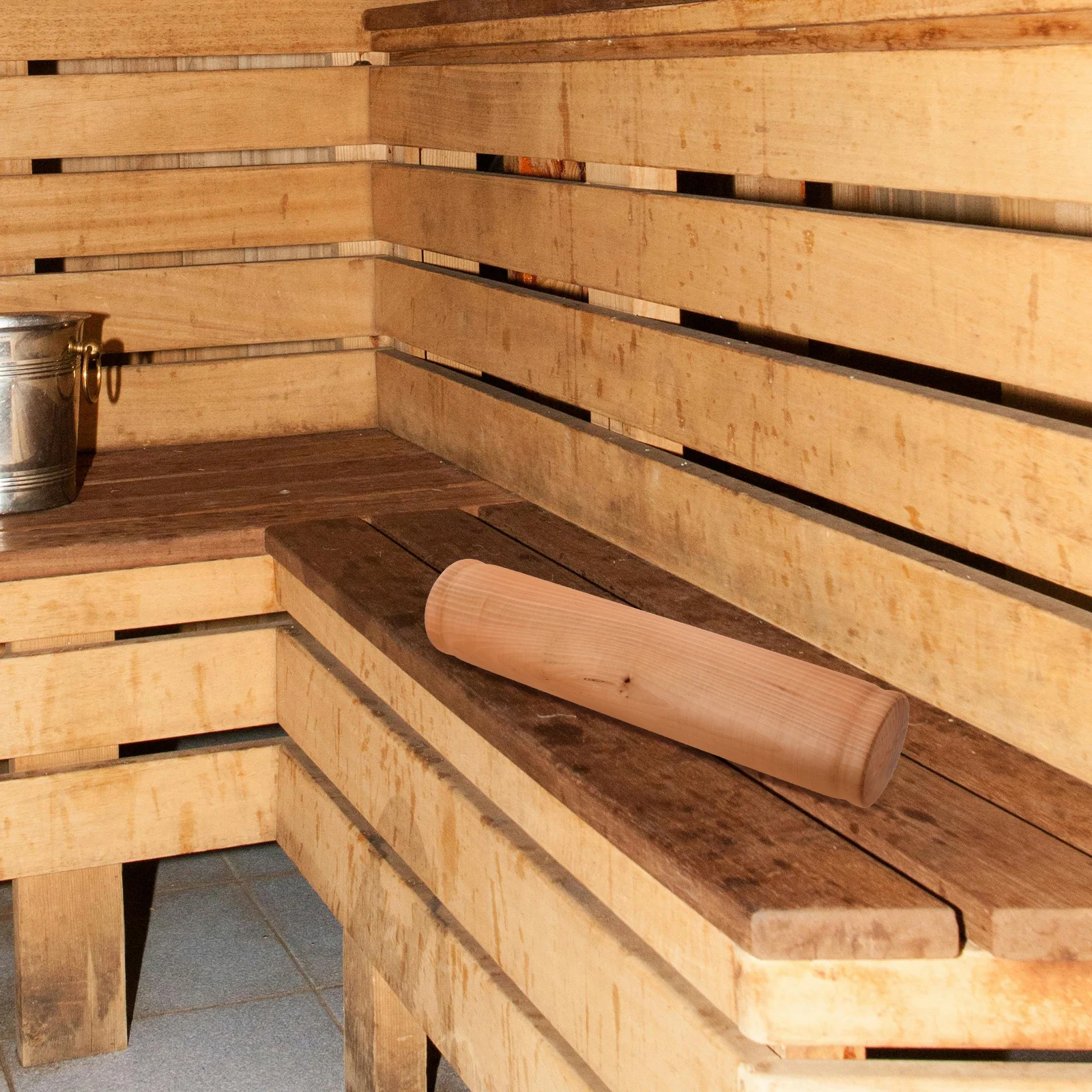 

Wooden Pillow 6Cm Height Cylinder Neck Support Cervical Alignment Natural Solid Wood Sauna Room Relaxation Pillow for Stiff Neck