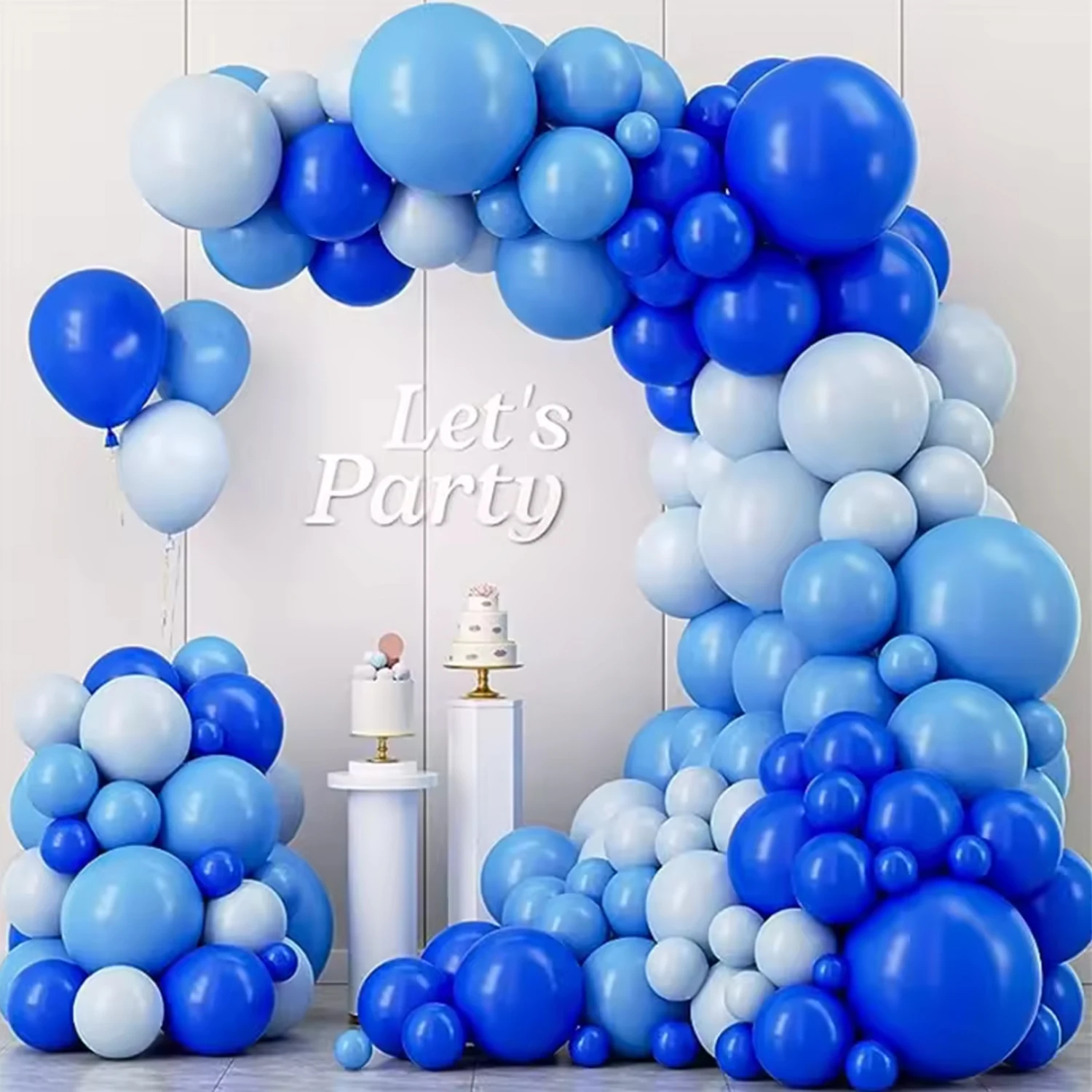 مجموعة بالونات لاتكس زرقاء وبيضاء مكونة من 109 قطع، وأعياد الميلاد المحيطية، وحفلات الزفاف، والحفلات، ومستلزمات الديكور الداخلي والخارجي