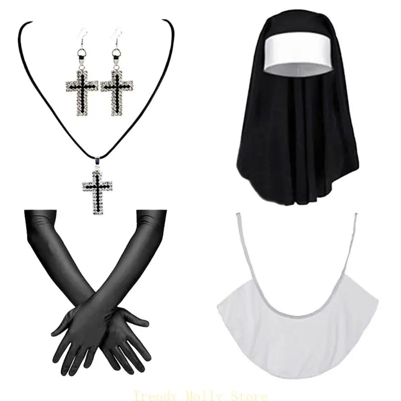 N5KB女性NUNコスプレ衣装ヘッドピースクロッシングペンダントネックレスカラーストッキング