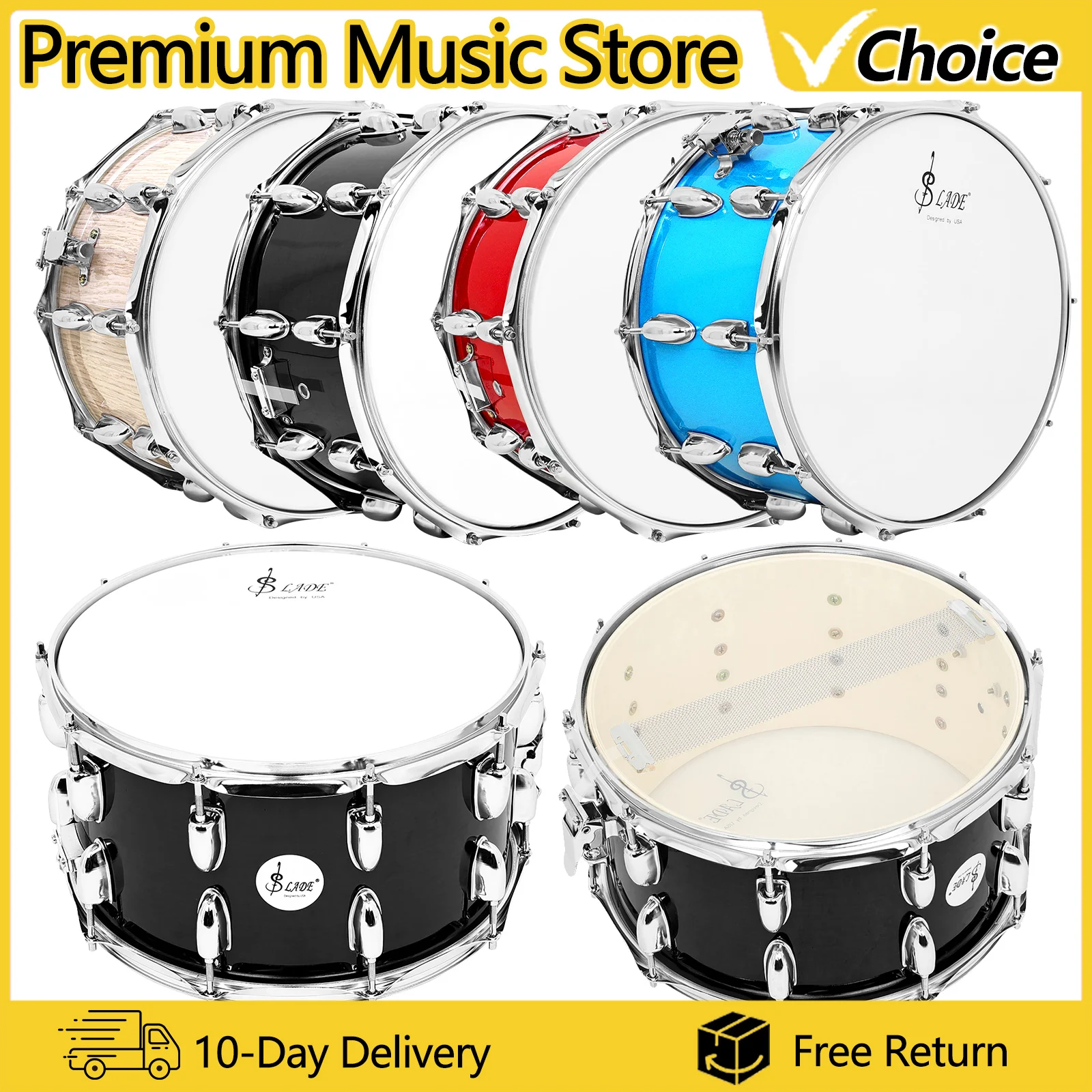 SLADE-Juego de tambor, instrumento de percusión, tambor de caja de 14x8 pulgadas para juego de batería, rendimiento de banda con correas para llaves de baquetas gratis