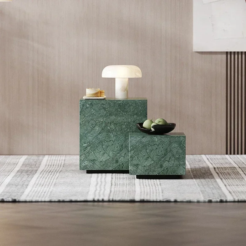 Luxury furniture living room verde green stone corner table modern sofa end side table marble coffee table