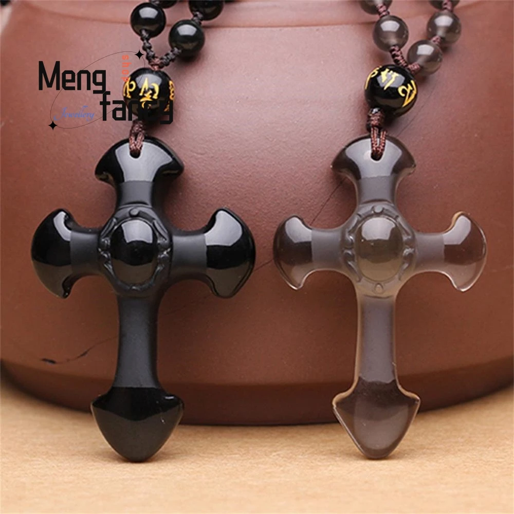 

Natural Ice Species Obsidian Carved Cross Lucky Men Women Couple Pendant Amulet Mascot Best Selling Fashion Jewelry Handicraft