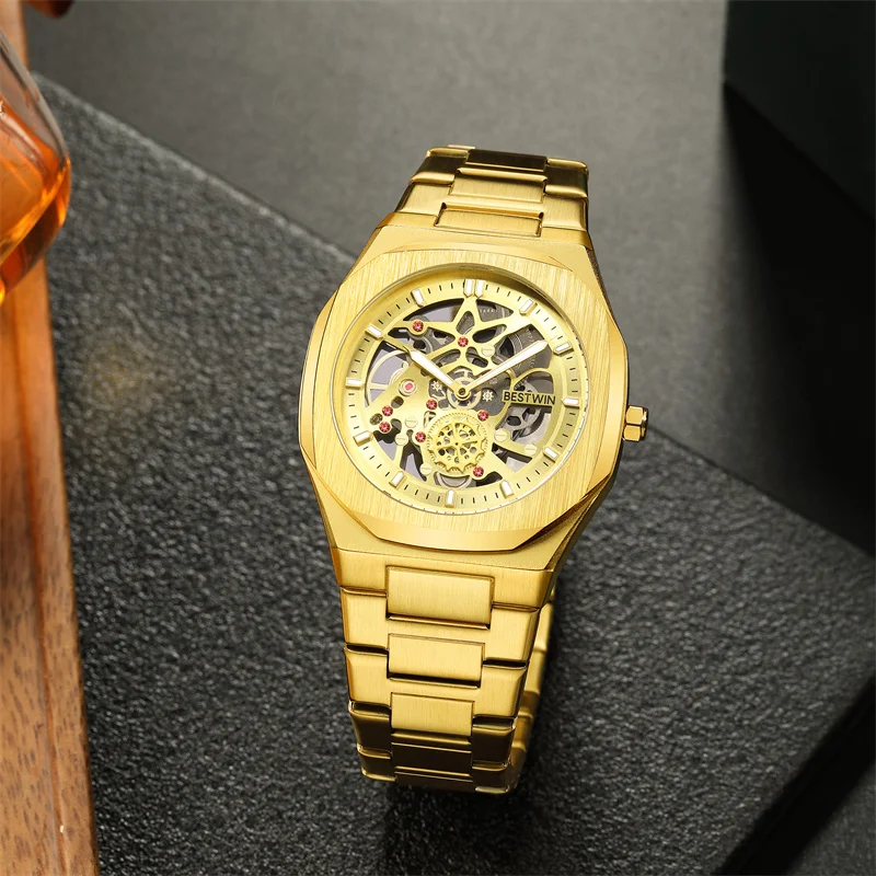 Luxury fashion hollowed out exquisite perspective dial men quartz waterproof watch European and American style suitable business