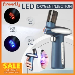 LED Red Blue Light Oxygen Injection 180Kpa Nano Mist Sprayer Deep Hydrating Face Humidifier Skin Moisturizing Anti Acne Injector