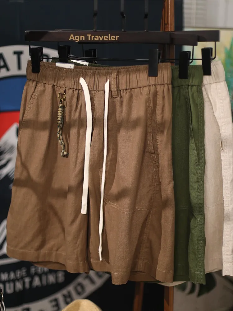 

Linen Casual Men's orts Summer Thin Breathable Pure Color Cotton Linen Loose Straight Tube Workwear Five-Quarter Trendy Pants